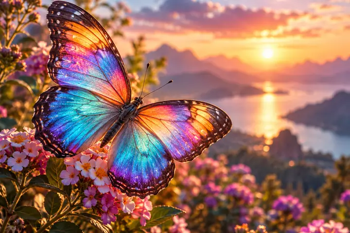 Uma arte colorida de borboleta, com detalhes suaves e fundo brilhante, antes do aumento de escala.